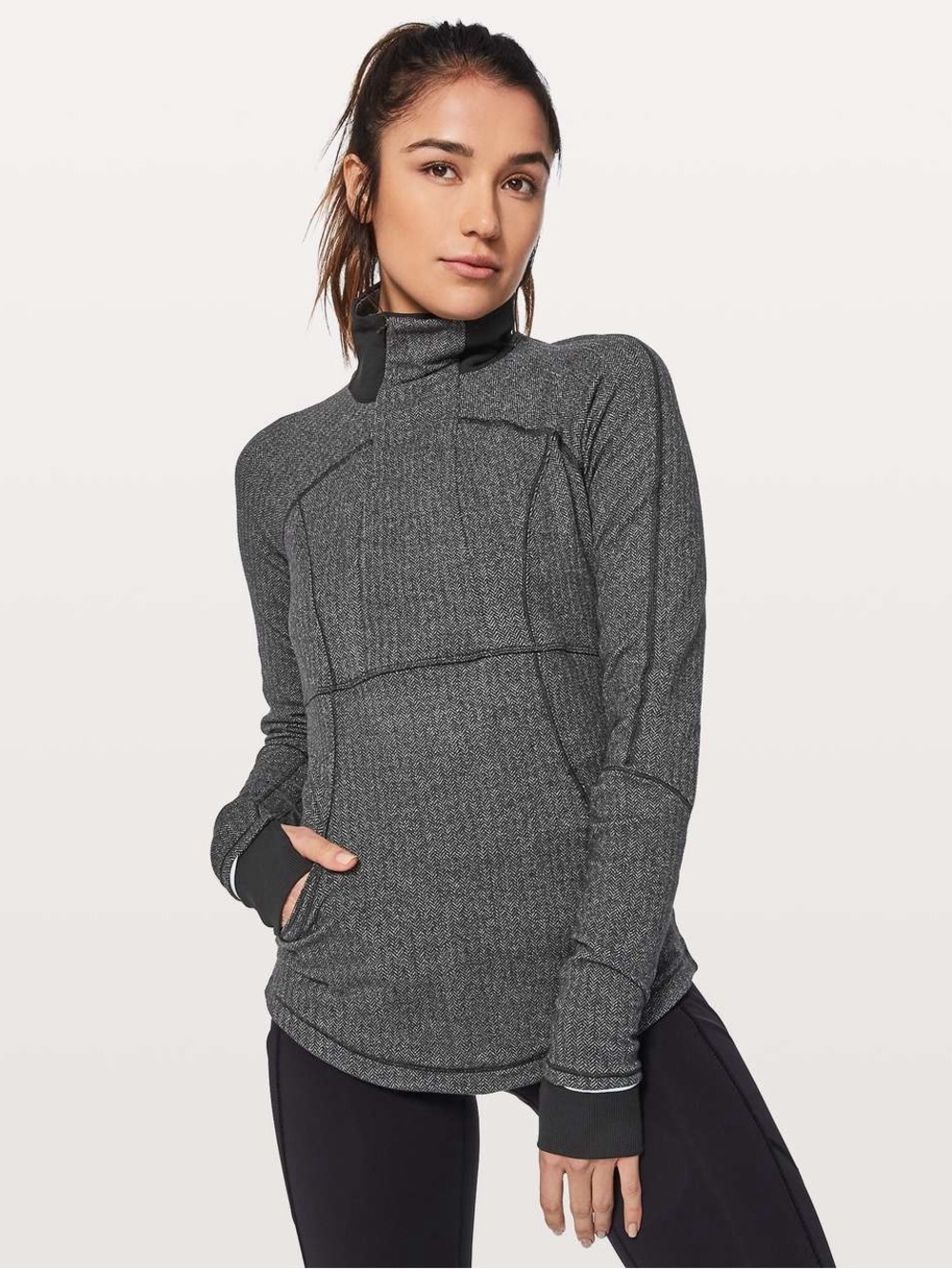 Lululemon Base Runner 1/2 Zip pullover  heathered herringbone pattern size 10